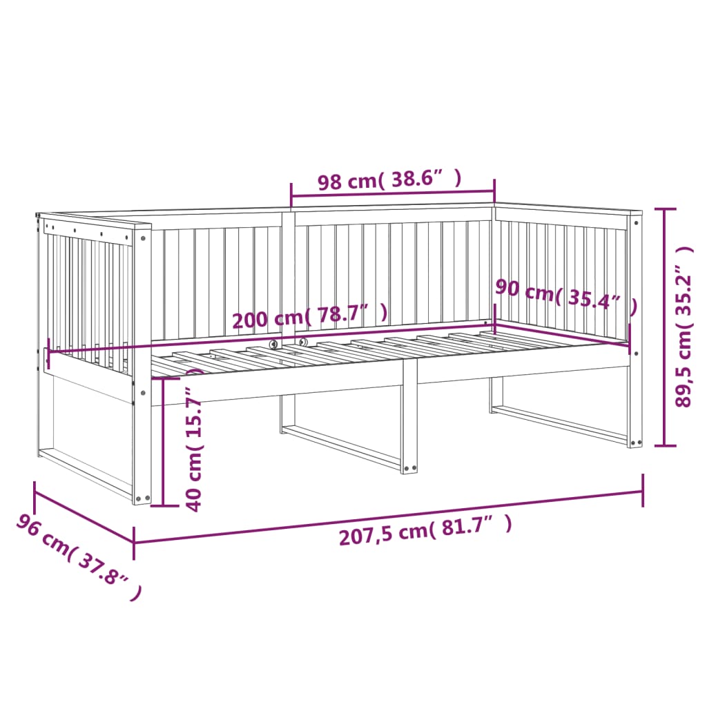 vidaXL Denná posteľ medovohnedá 90x200 cm borovicový masív