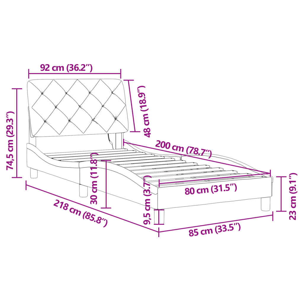 vidaXL Rám postele s LED svetlami čierny 80x200 cm zamat