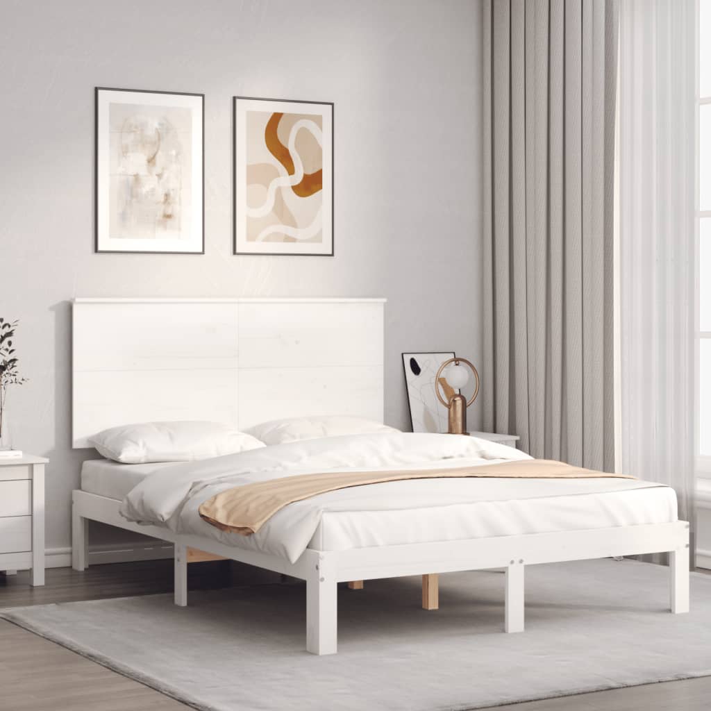 vidaXL Rám postele s čelom biely malé dvojlôžko masívne drevo