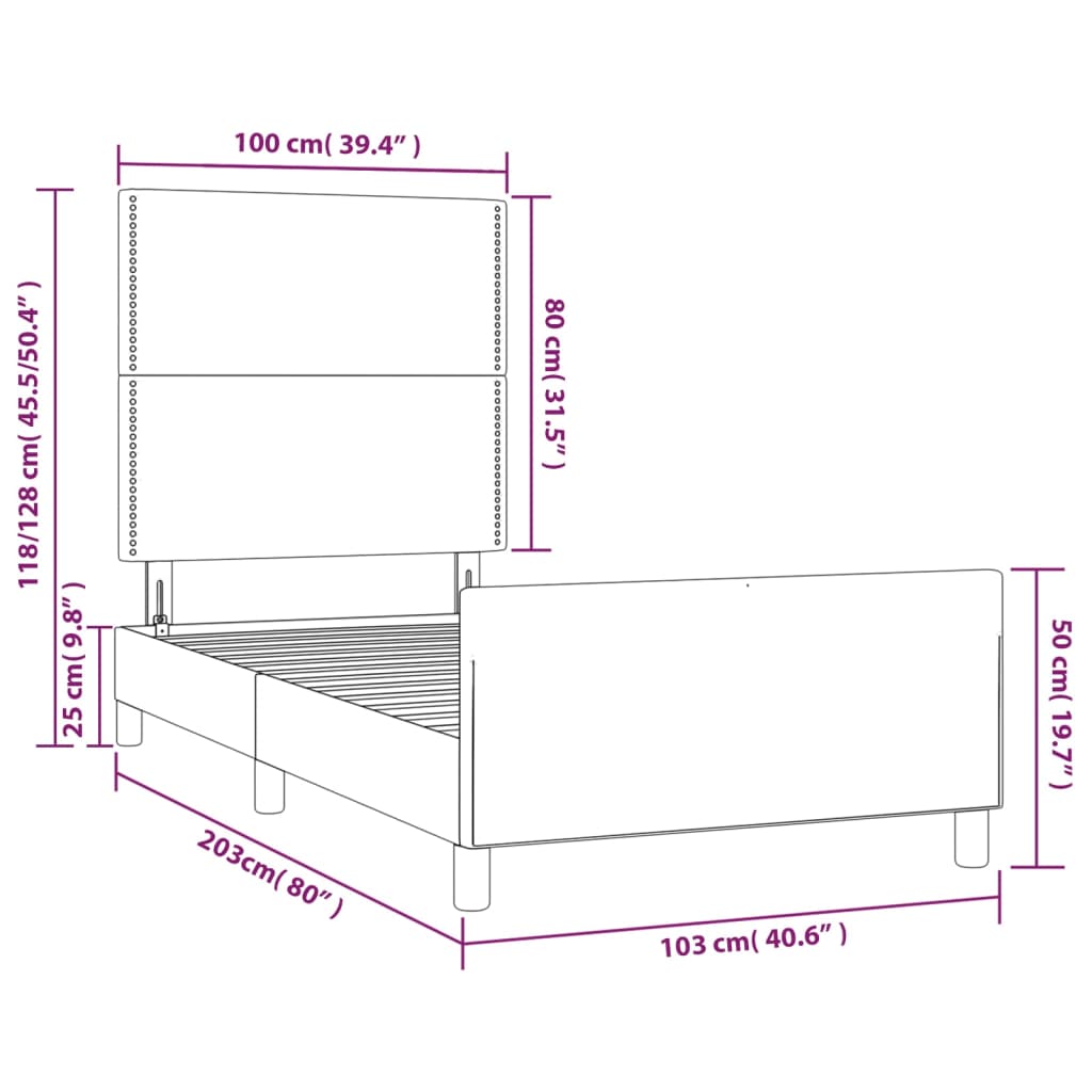 vidaXL Posteľný rám s čelom modrý 100x200 cm látka