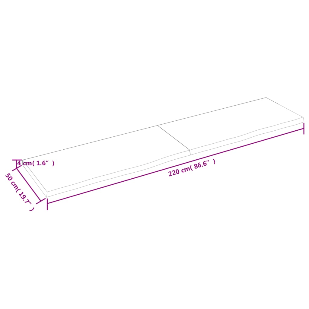 vidaXL Kúpeľňová doska tmavohnedá 220x50x(2-4) cm ošetrený masív