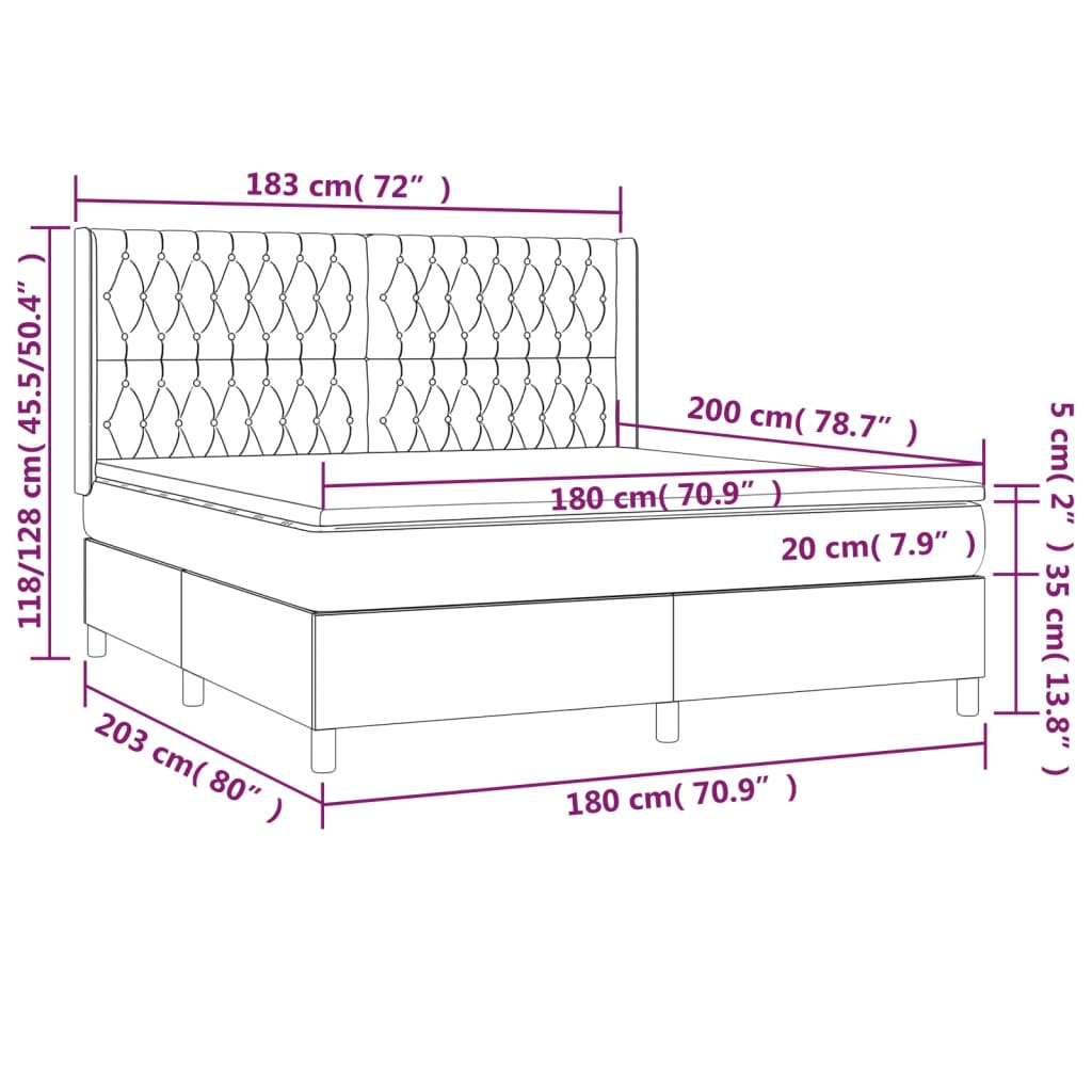 vidaXL Posteľný rám boxsping s matracom bledosivý 180x200 cm zamat