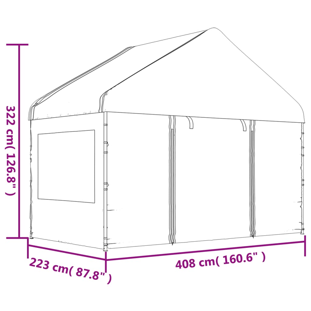 vidaXL Altánok so strechou, biely 11,15x4,08x3,22 m, polyetylén