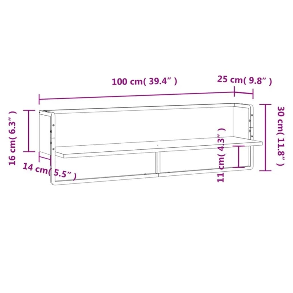 vidaXL Nástenná polica s tyčou dymový dub 100x25x30 cm