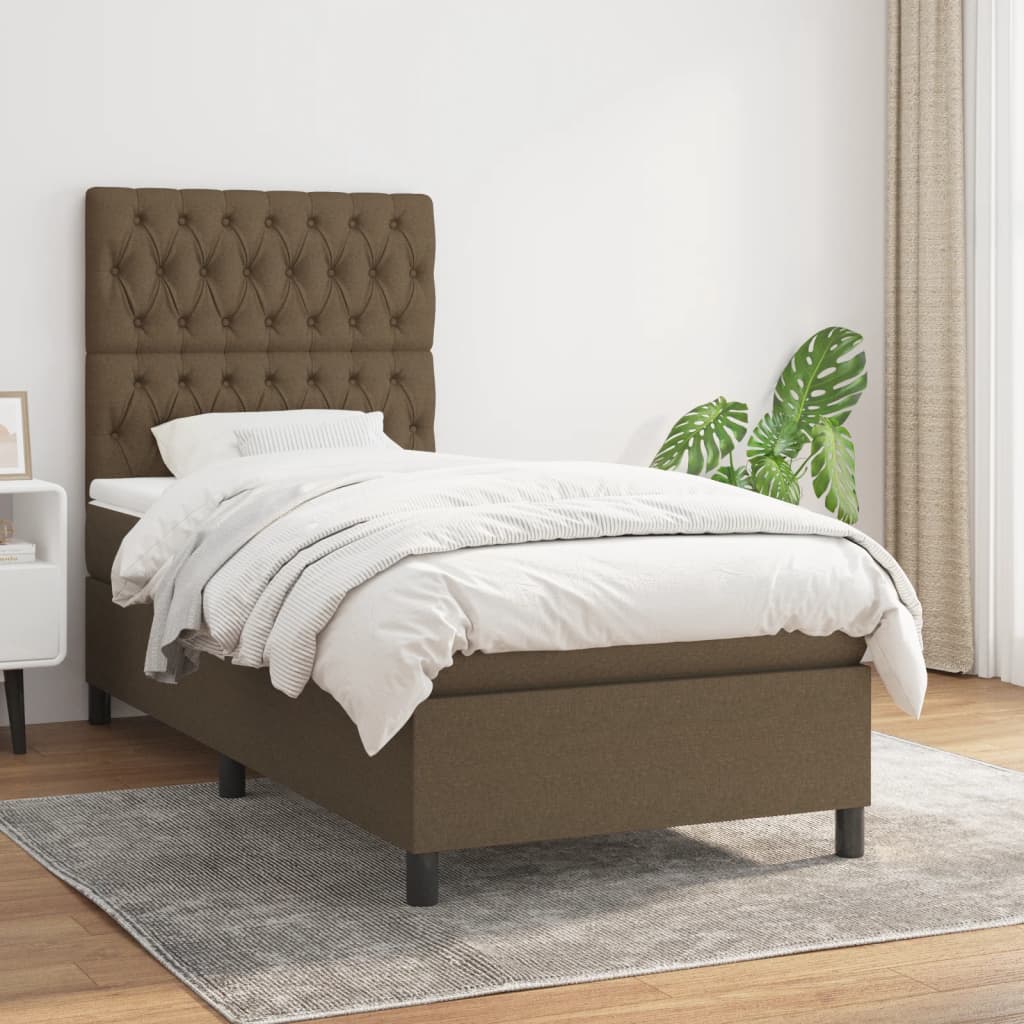 vidaXL Boxspring posteľ s matracom tmavohnedá 100x200 cm látka