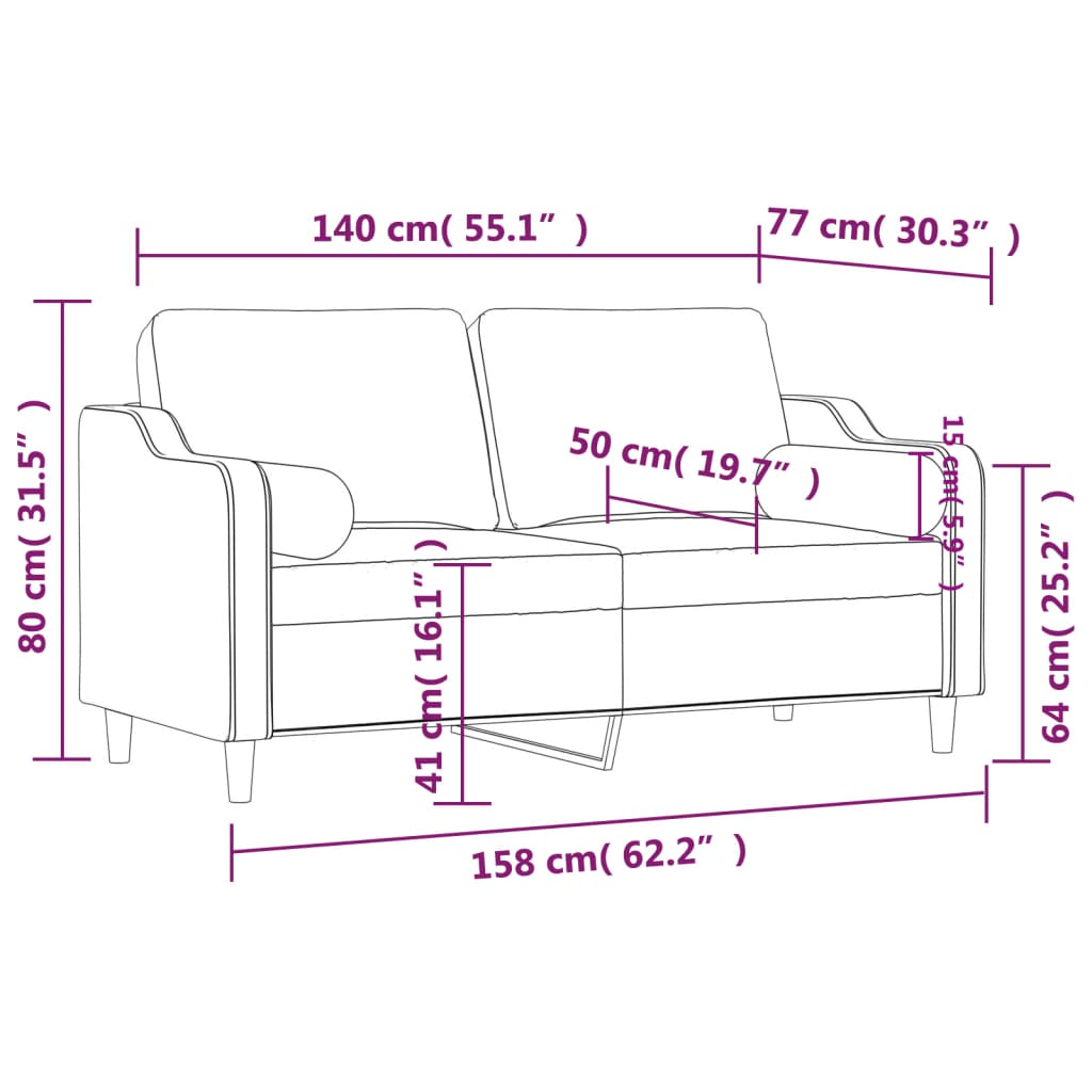 vidaXL 2-miestna pohovka s vankúšmi čierna 140 cm látka