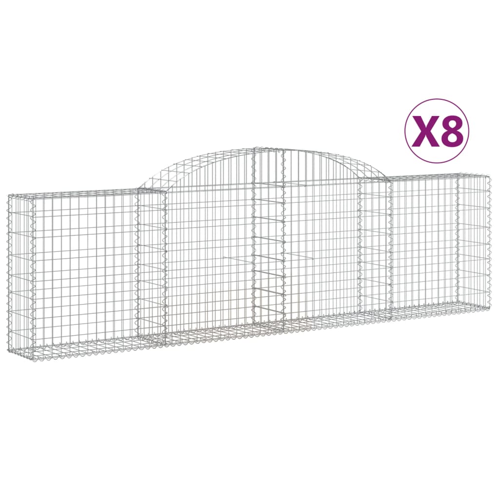 vidaXL Oblúkové gabionové koše 8 ks 300x30x80/100cm pozinkované železo