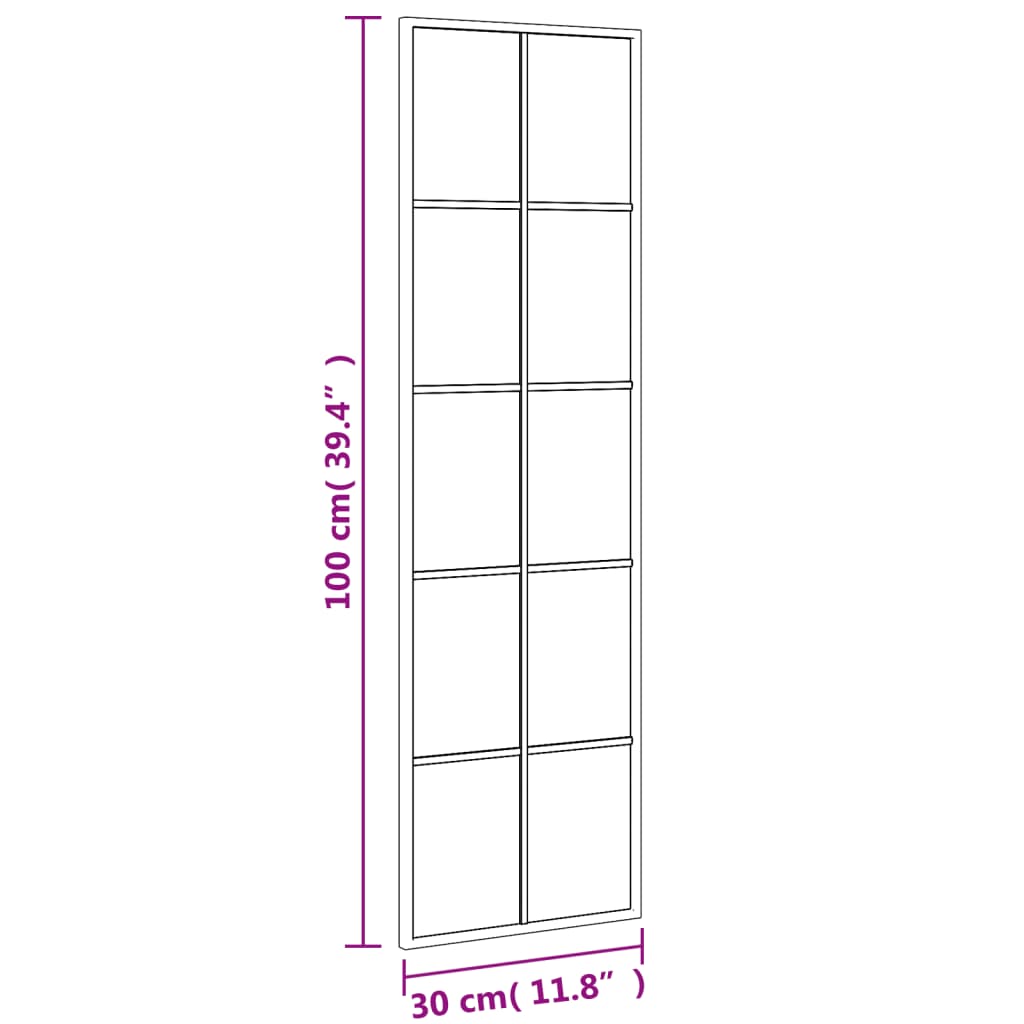 vidaXL Nástenné zrkadlo čierne 30x100 cm obdĺžnikové železné