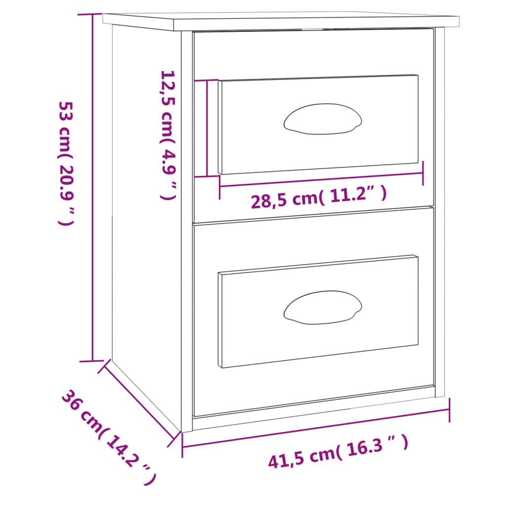 vidaXL Nástenné nočné stolíky 2 ks dub sonoma 41,5x36x53 cm