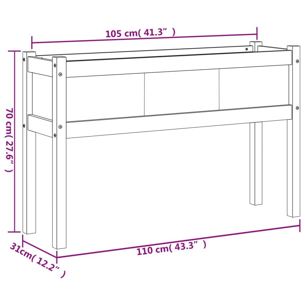 vidaXL Záhradný kvetináč s nohami 110x31x70 cm masívna borovica