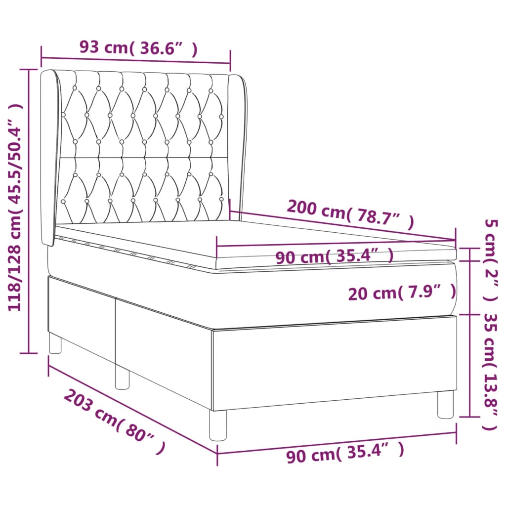 vidaXL Posteľný rám boxsping s matracom bledosivý 90x200 cm látka