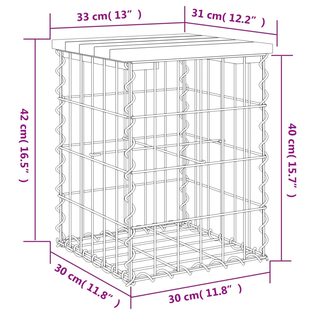 vidaXL Záhradná lavička gabiónový dizajn 33x31x42 cm masívna borovica