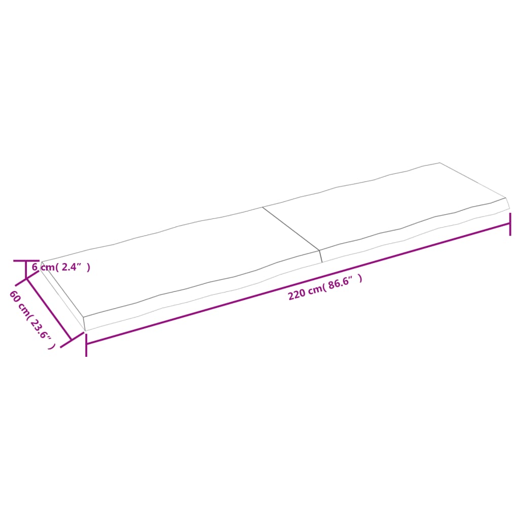 vidaXL Stolová doska svetlohnedá 220x60x(2-6)cm ošetrený masív hrany