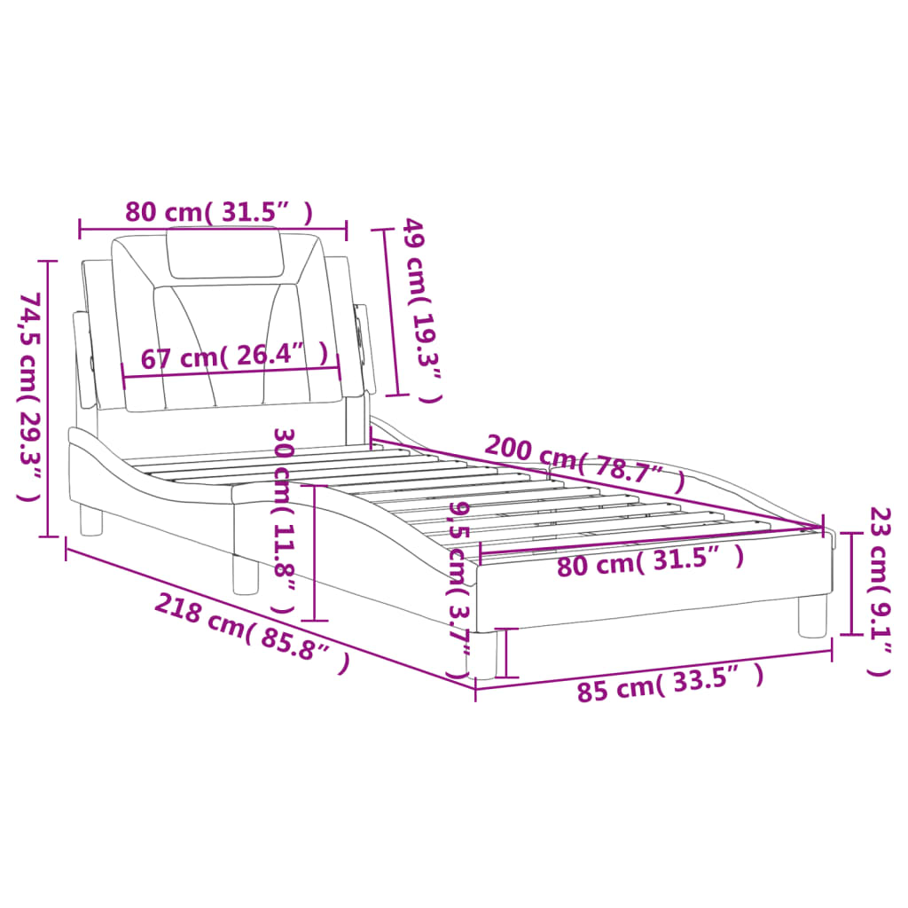 vidaXL Posteľný rám s čelom čierno-biely 80x200 cm umelá koža