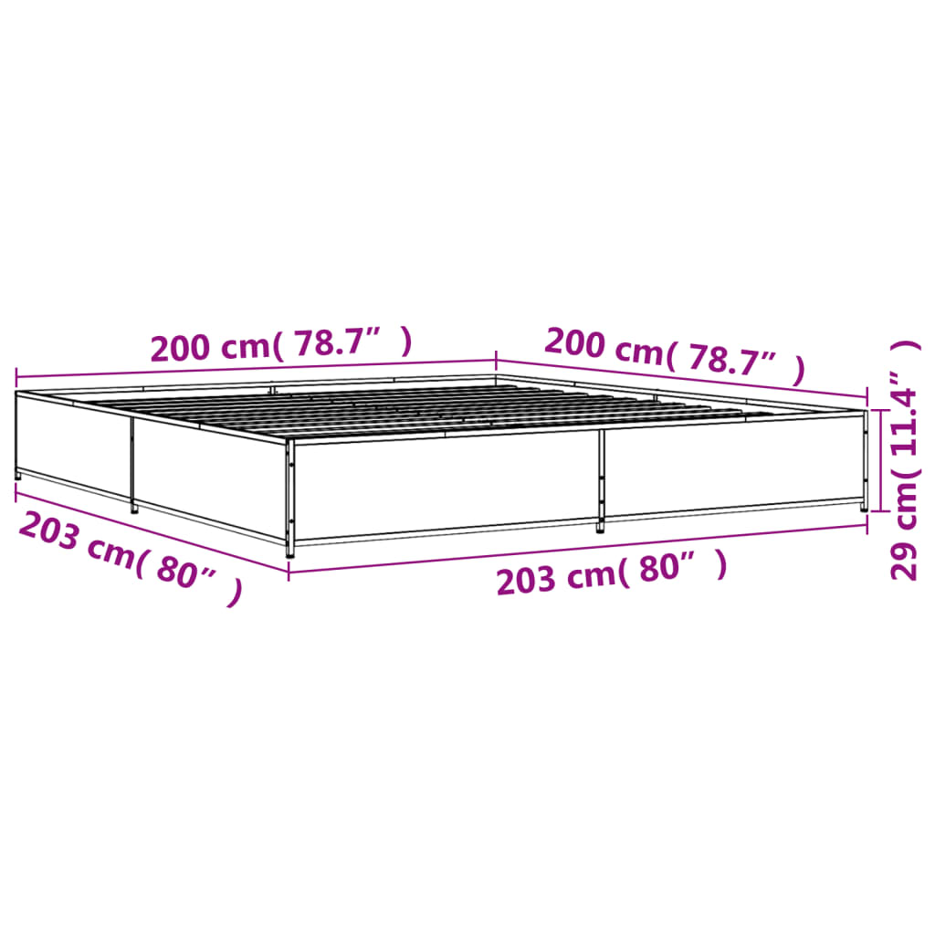 vidaXL Posteľný rám dymový dub 200x200 cm kompozitné drevo a kov