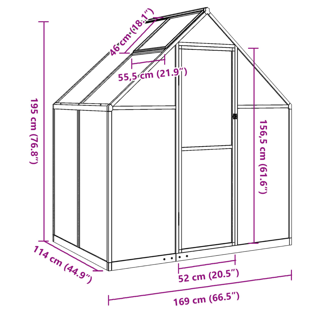 vidaXL Skleník s základovým rámom antracitový 169x114x195 cm hliník