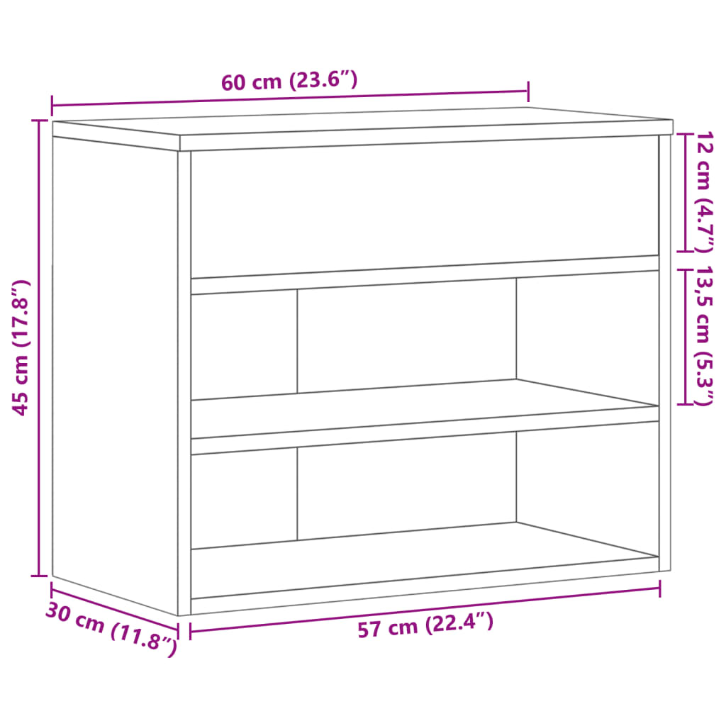 vidaXL Lavica na topánky dub sonoma 60x30x45 cm drevotrieska