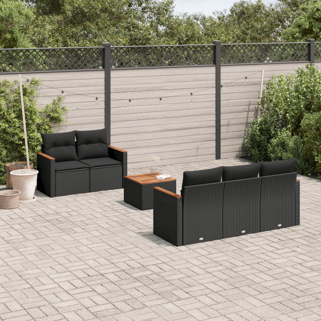 vidaXL 6-dielna záhradná súprava pohoviek s vankúšmi čierna polyratan