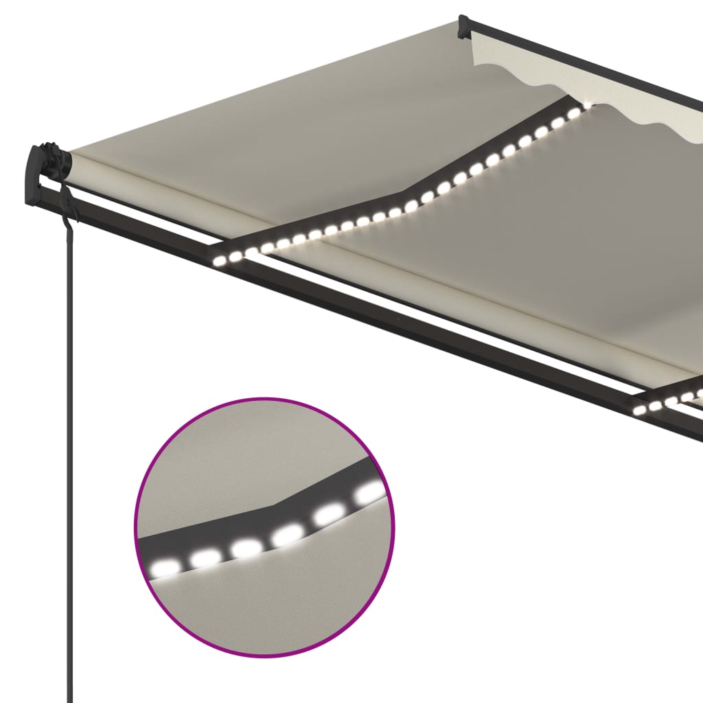 vidaXL Ručne zaťahovacia markíza s LED 5x3,5 m krémová