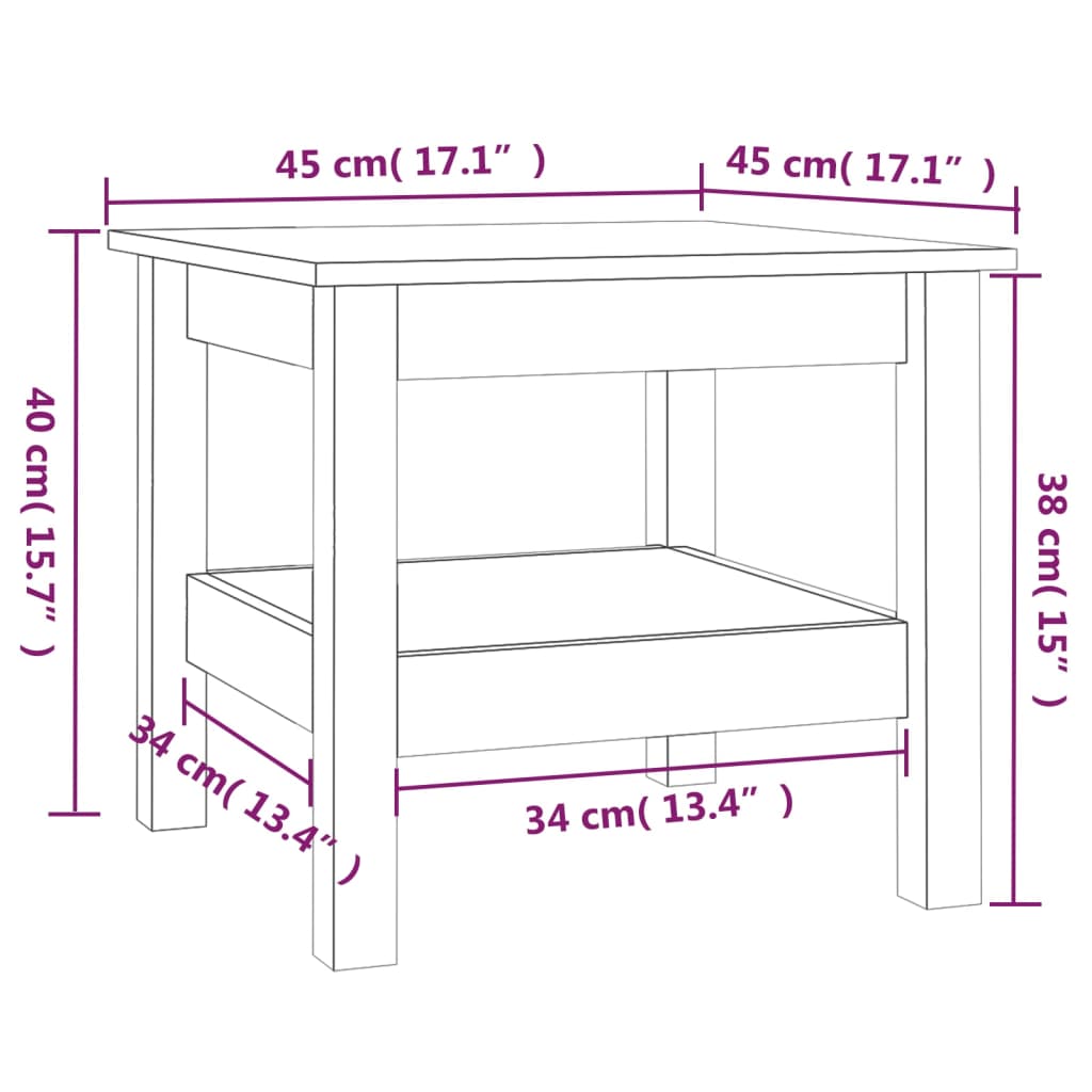 vidaXL Konferenčný stolík biely 45x45x40 cm masívna borovica