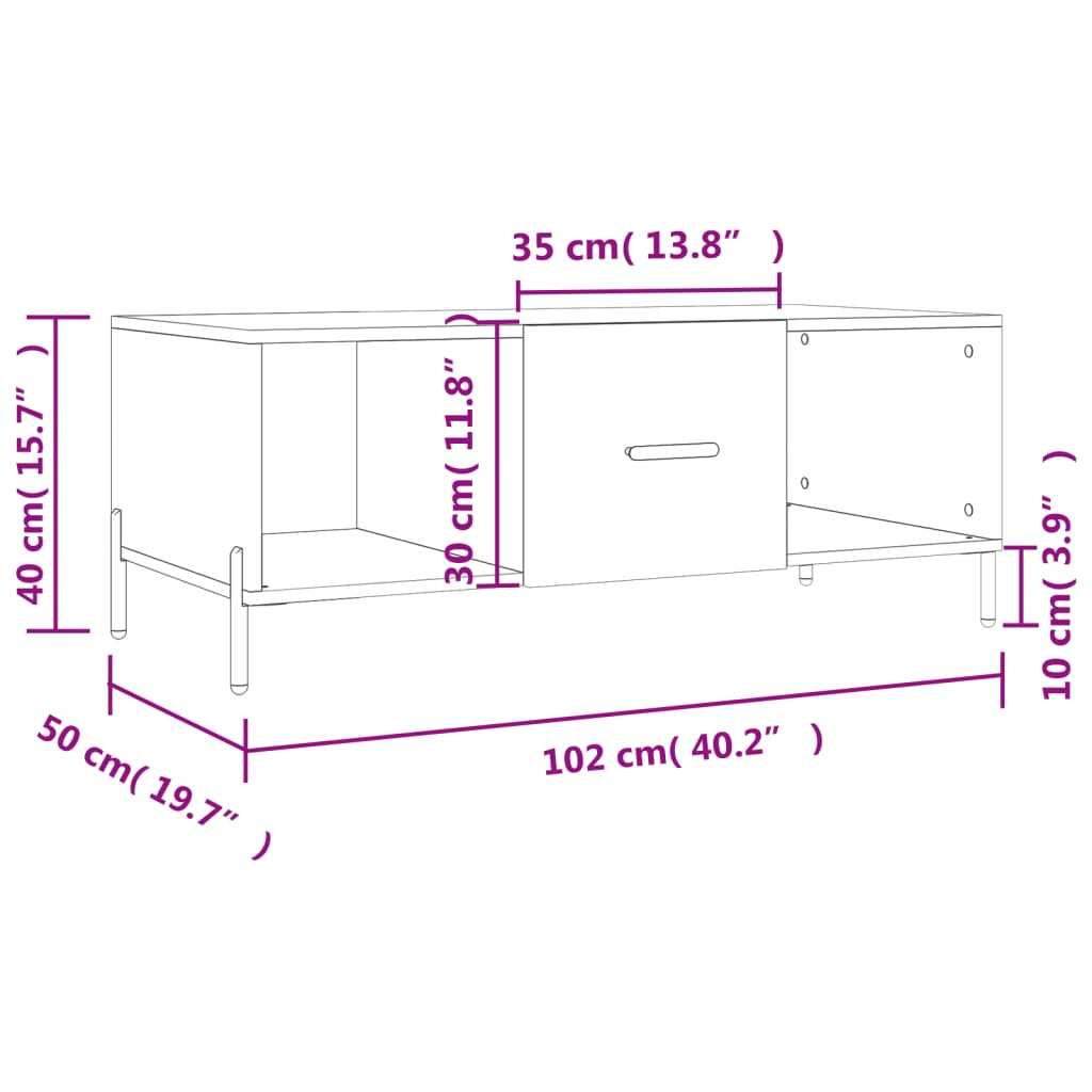 vidaXL Konferenčný stolík dub sonoma 102x50x40 cm kompozitné drevo