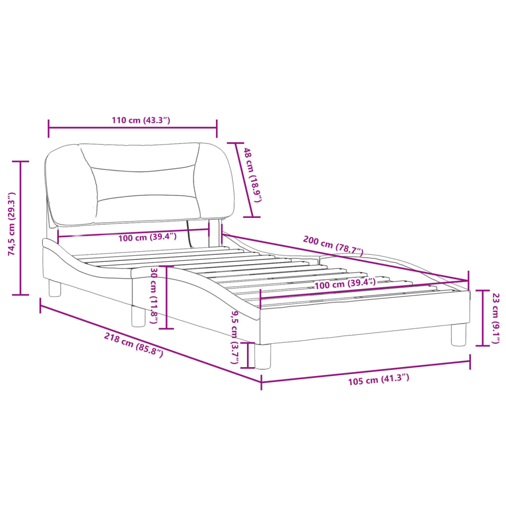 vidaXL Posteľný rám s LED svetlami, čierno biely 100x200cm, umelá koža