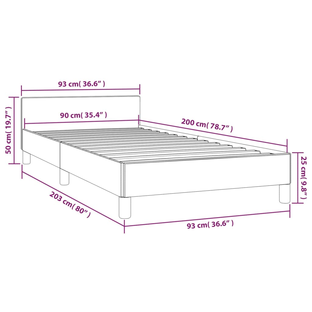 vidaXL Posteľný rám s čelom tmavosivý 90x200 cm látka