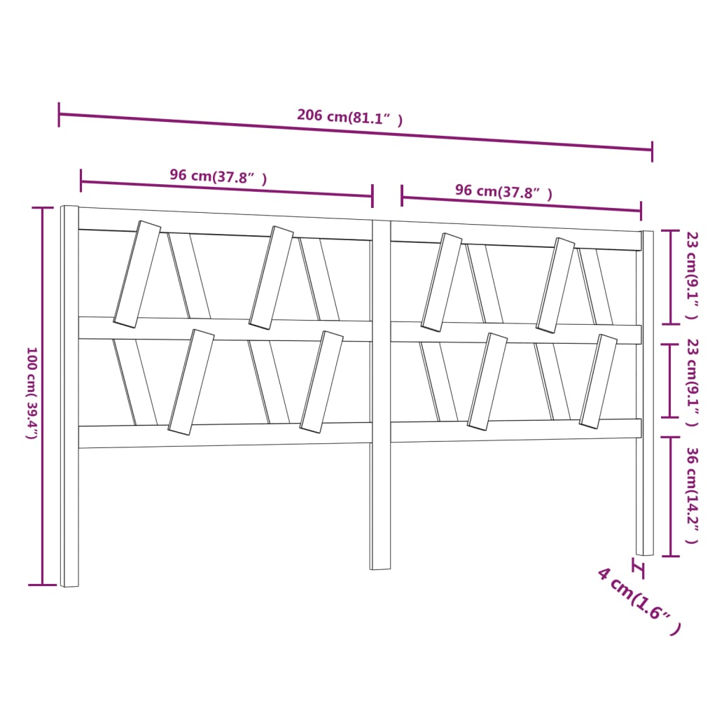 vidaXL Čelo postele čierne 206x4x100 cm masívna borovica