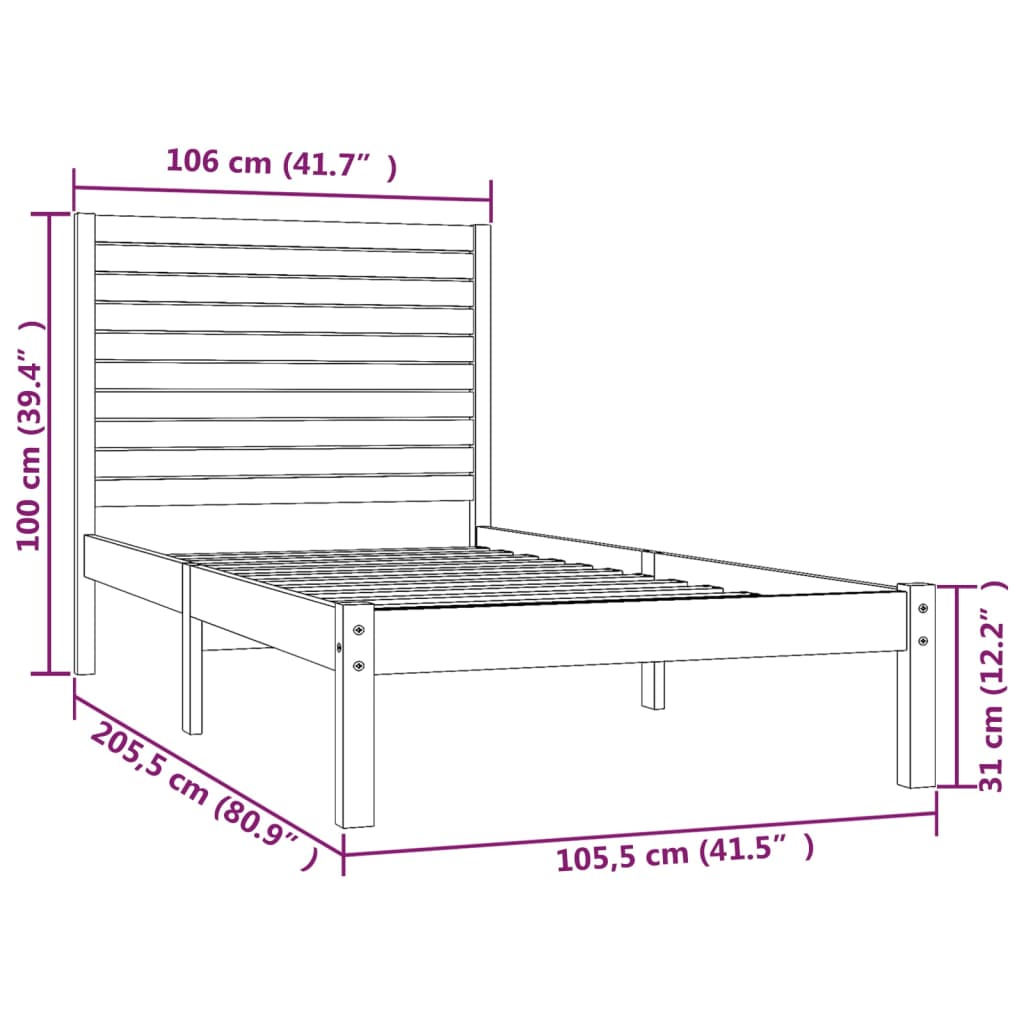 vidaXL Posteľný rám biely masívne drevo 100x200 cm