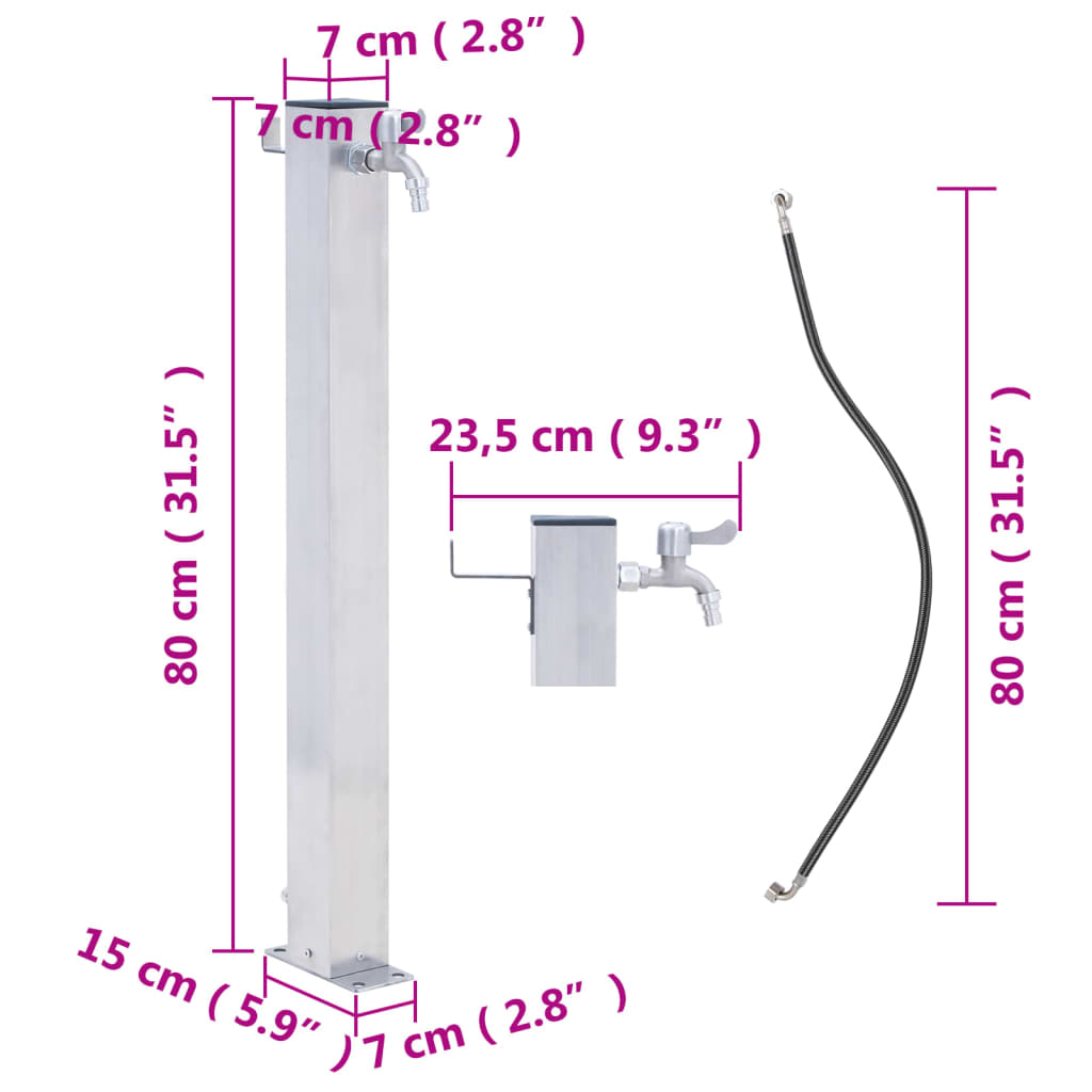 vidaXL Záhradný vodný stĺpik 80 cm nehrdzavejúca oceľ štvorcový