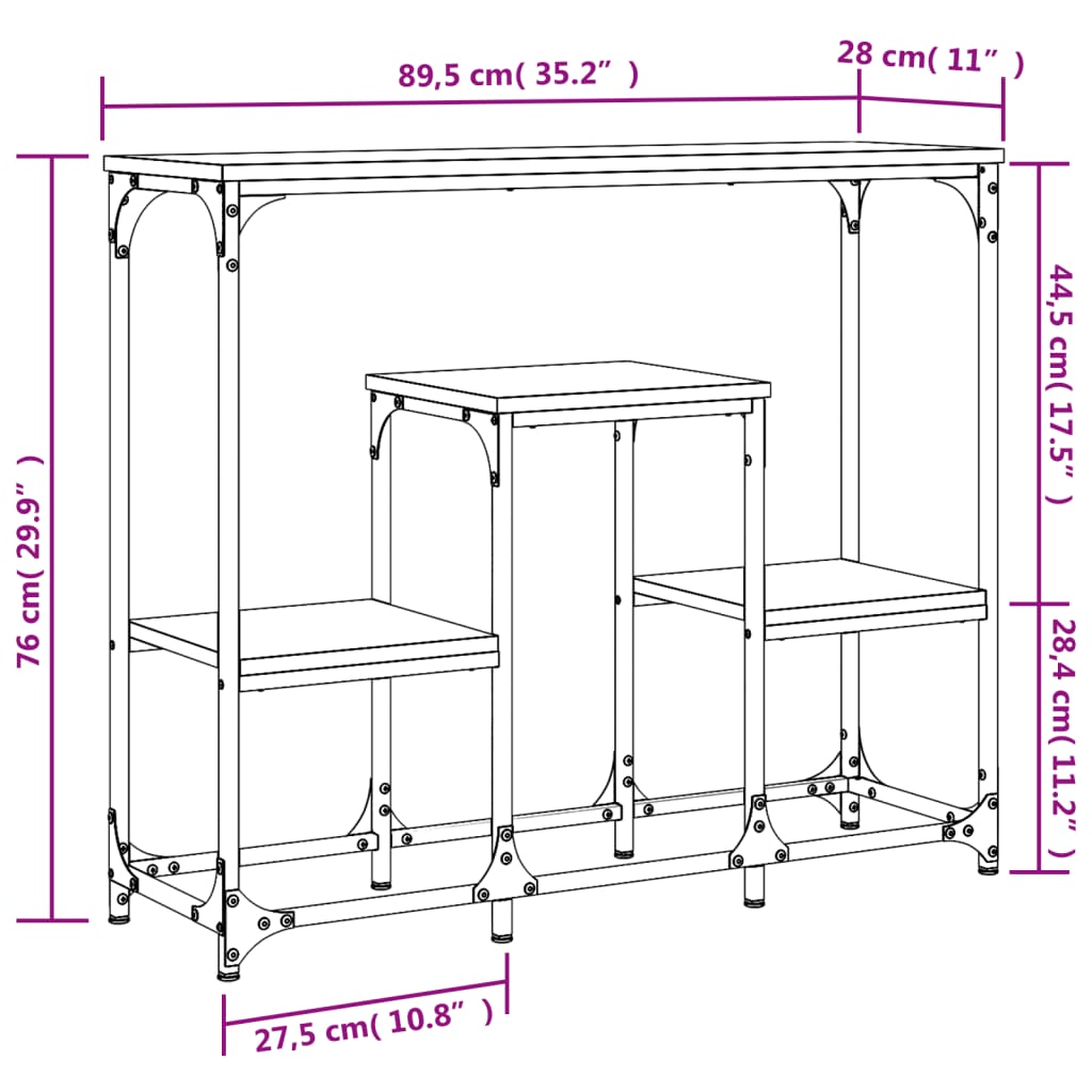 vidaXL Konzolový stolík dub sonoma 89,5x28x76 cm kompozitné drevo