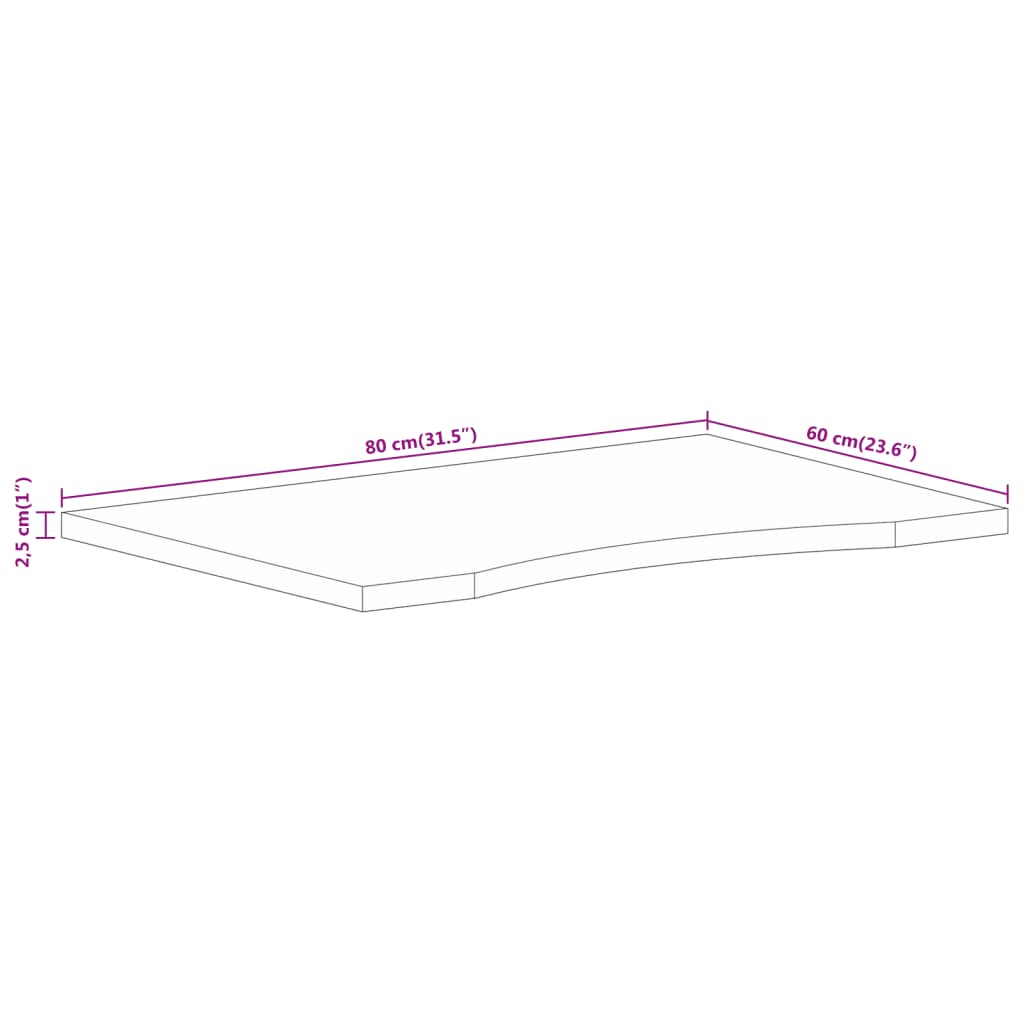 vidaXL Stolová doska so zakrivením 80x60x2,5 cm surový mangový masív