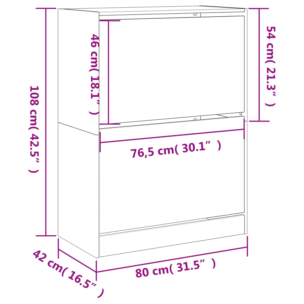 vidaXL Botník s 2 výklopnými zásuvkami biely 80x42x108 cm