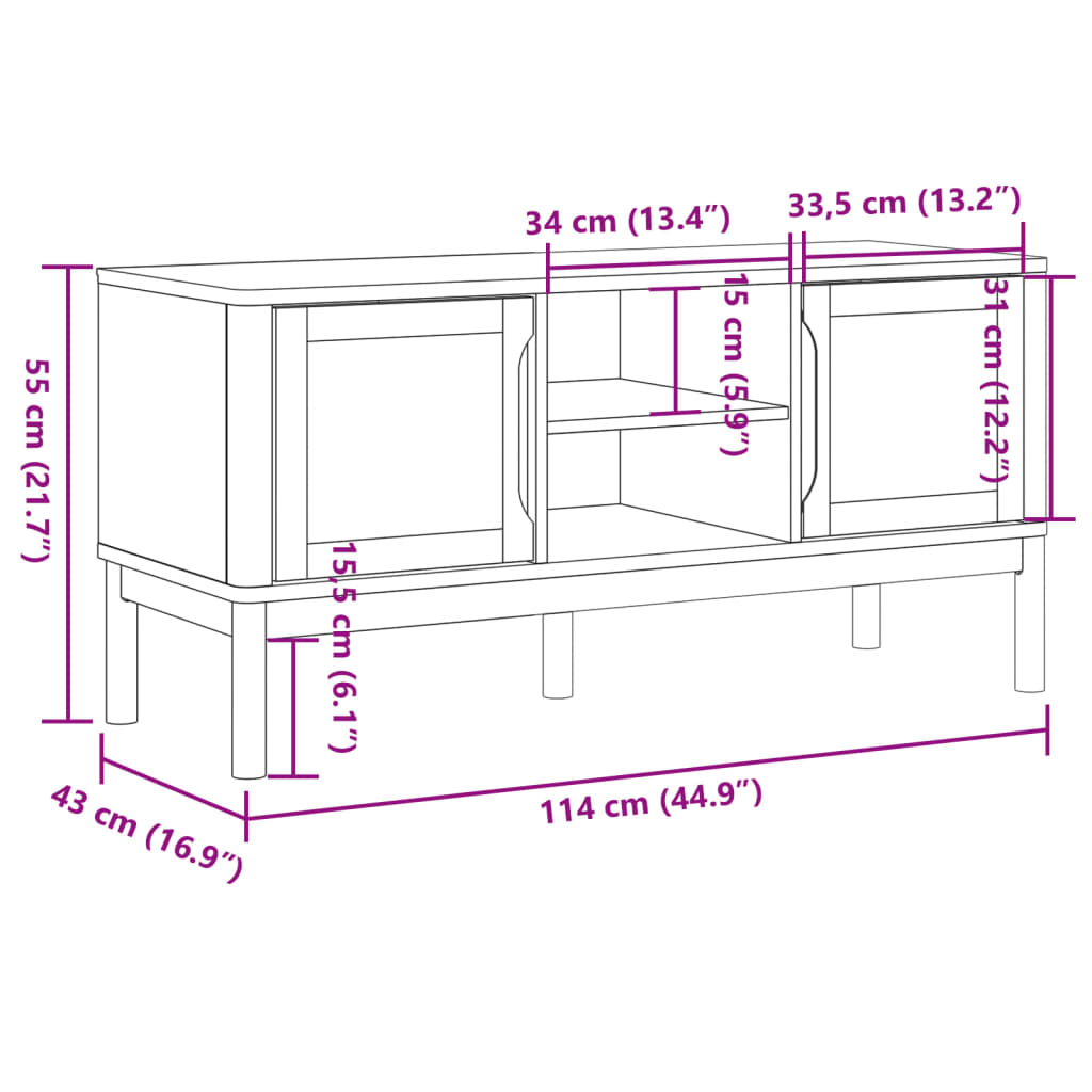 vidaXL TV skrinka FLORO sivá 114x43x55 cm borovicový masív