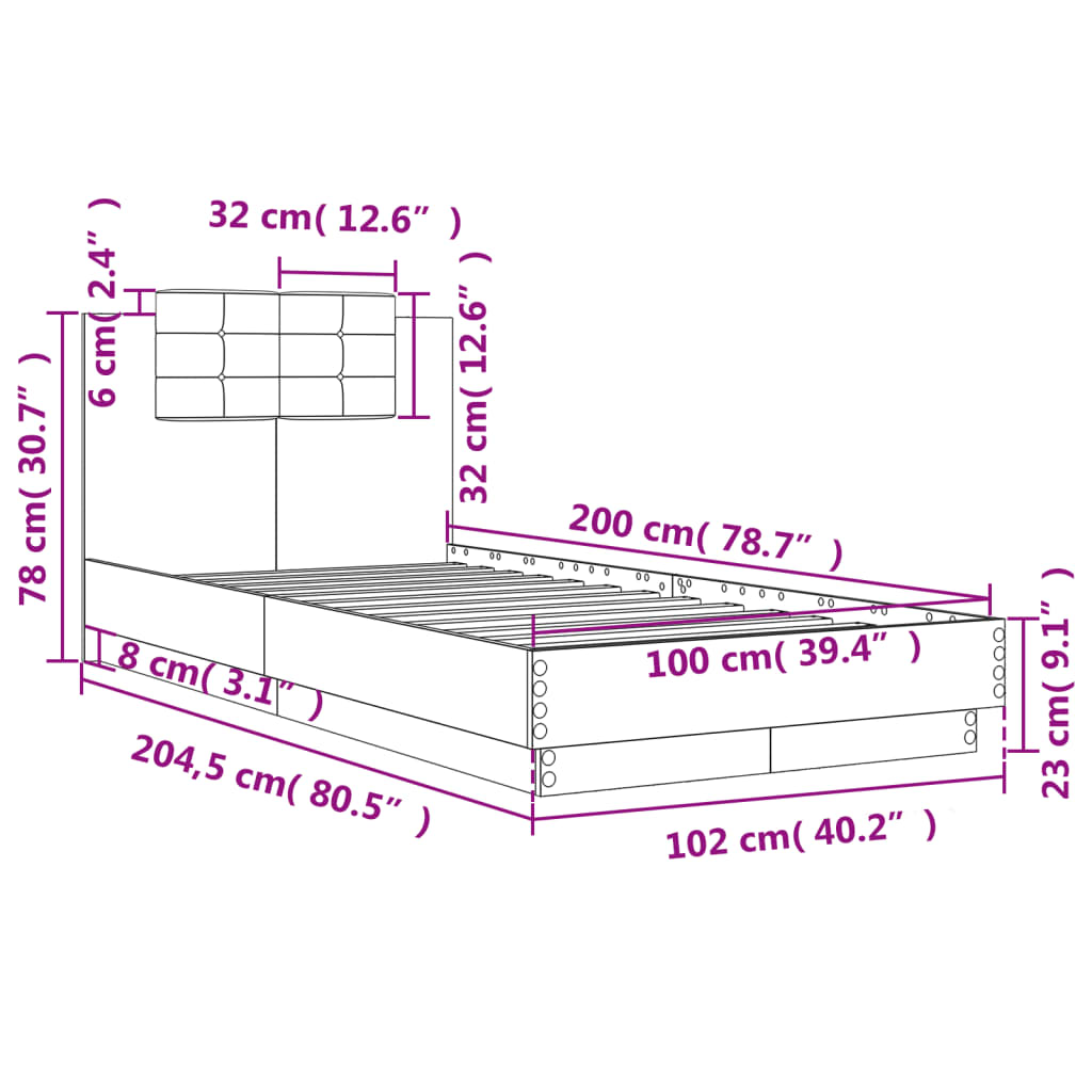 vidaXL Posteľný rám s čelom hnedý dub 100x200 cm kompozitné drevo