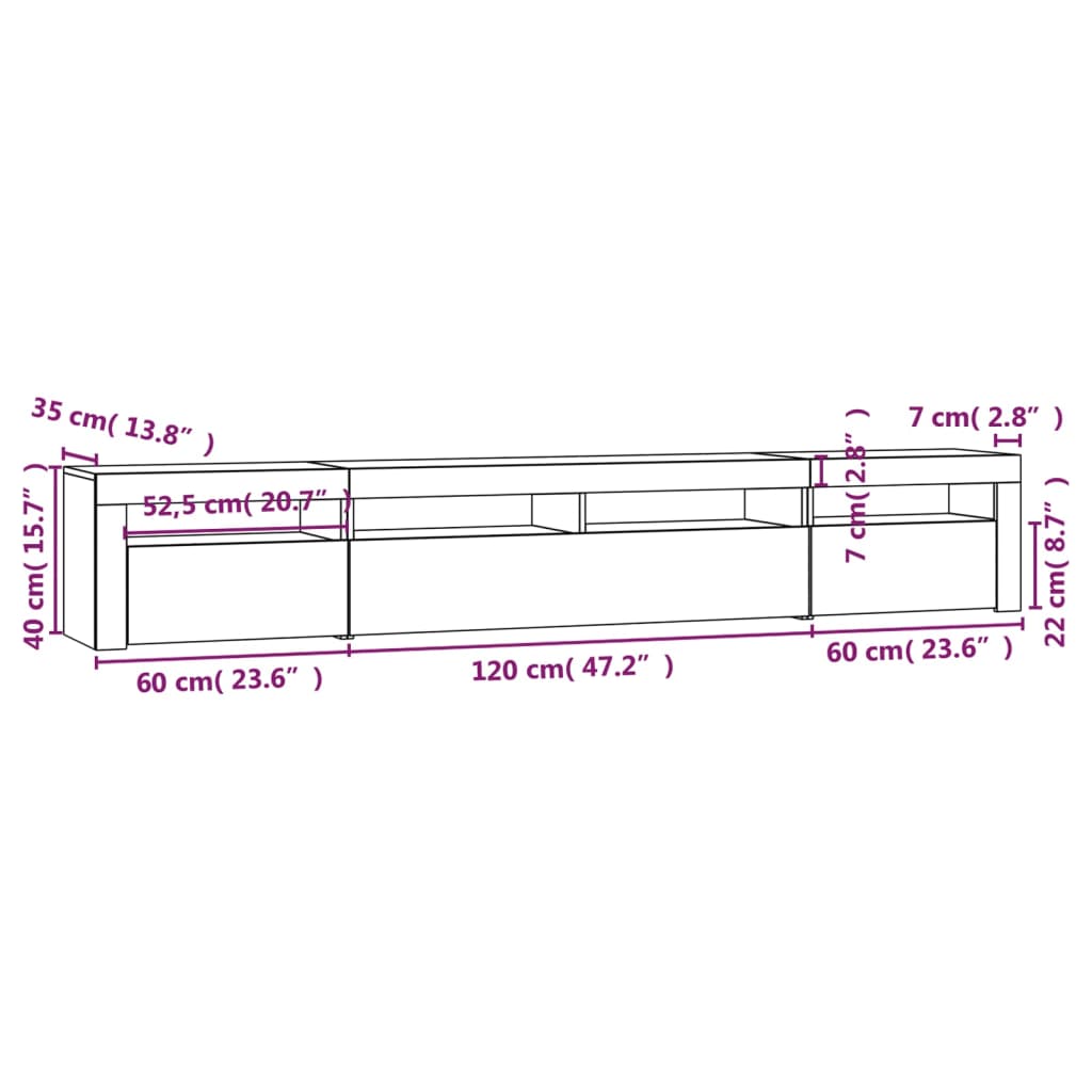 vidaXL TV skrinka s LED svetlami hnedý dub 240x35x40 cm