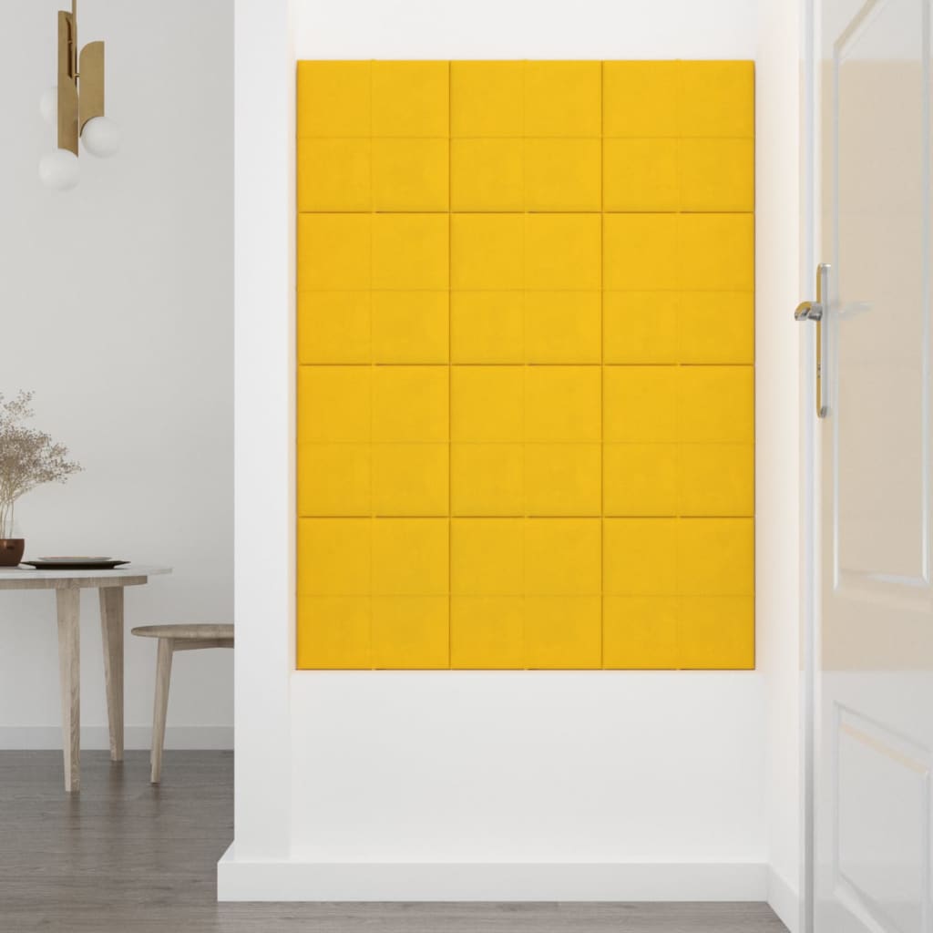 vidaXL Nástenné panely 12 ks žlté 30x30 cm zamatové 1,08 m²