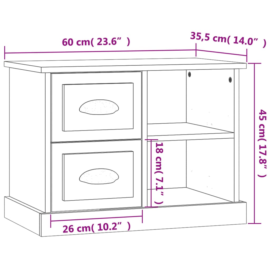 vidaXL Nočný stolík dymový dub 60x35,5x45 cm