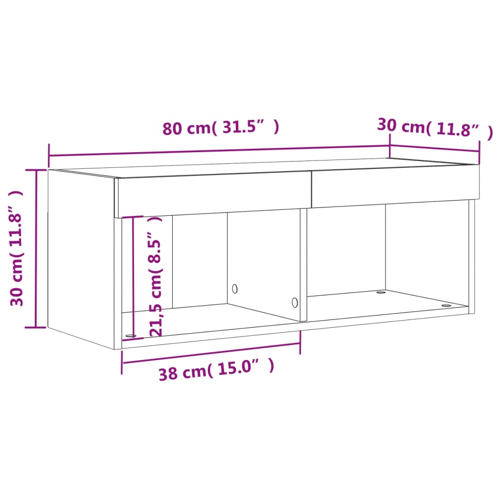 vidaXL TV skrinka s LED svetlami betónová sivá 80x30x30 cm