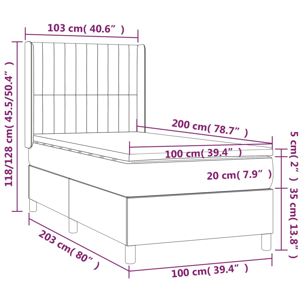 vidaXL Posteľný rám boxsping s matracom a LED ružový 100x200 cm zamat