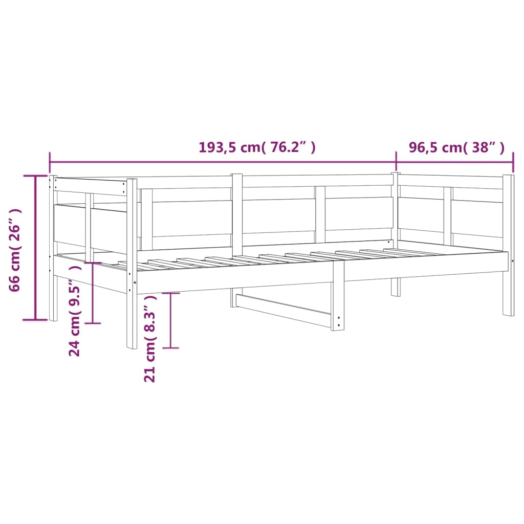 vidaXL Denná posteľ medovohnedá borovicový masív 90x190 cm