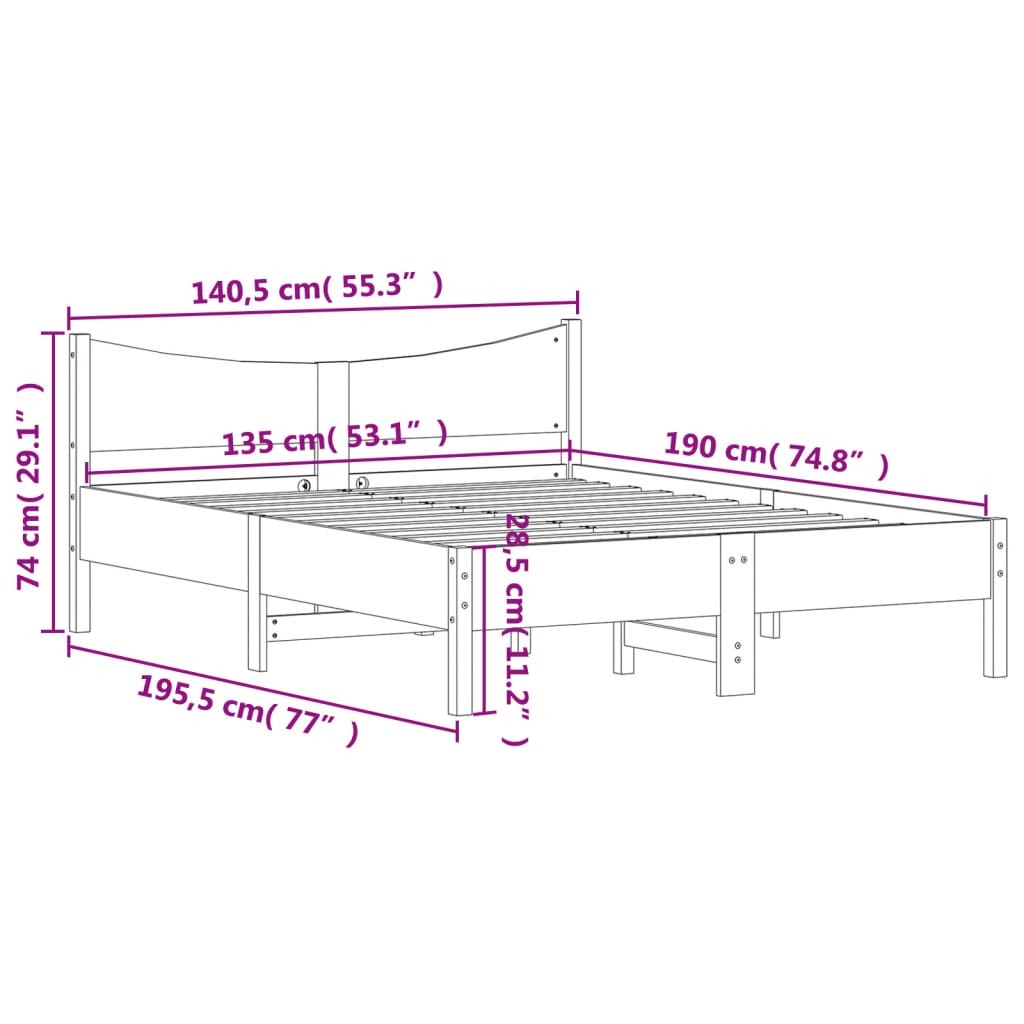 vidaXL Posteľ bez matraca voskovo hnedý 135x190 cm masívna borovica