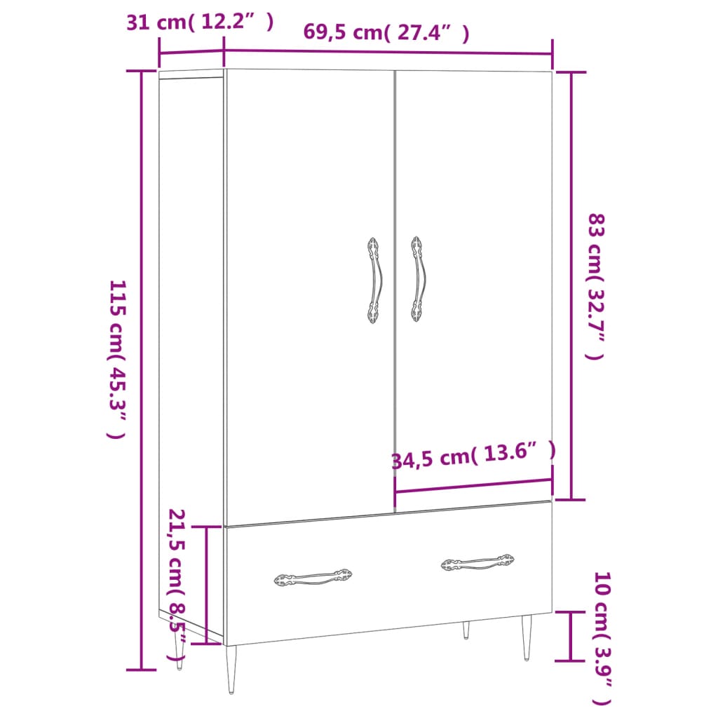 vidaXL Vysoká skrinka 69,5x31x115 cm kompozitné drevo