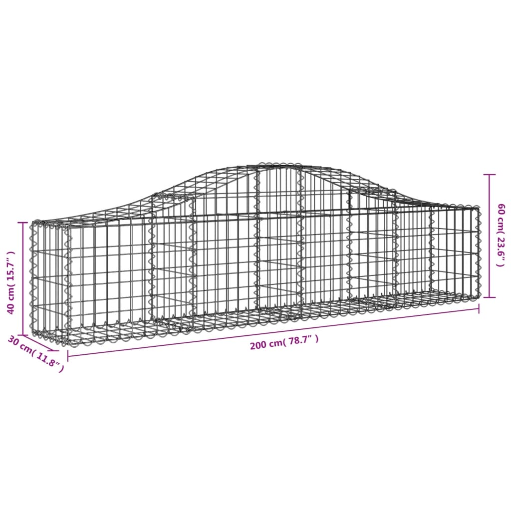 vidaXL Oblúkový gabionový kôš 30 ks 200x30x40/60 cm pozinkované železo