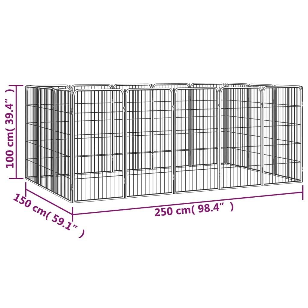 vidaXL Ohrádka pre psov 16 panelov čierna 50x100 cm práškovaná oceľ