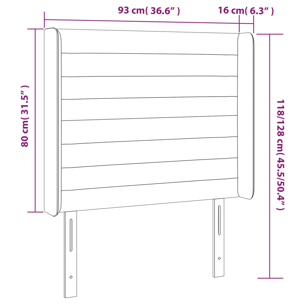 vidaXL Čelo postele s LED bledosivé 93x16x118/128 cm zamat