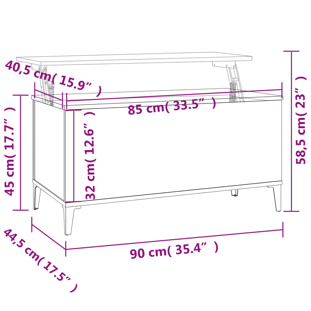 vidaXL Konferenčný stolík dymový dub 90x44,5x45 cm spracované drevo