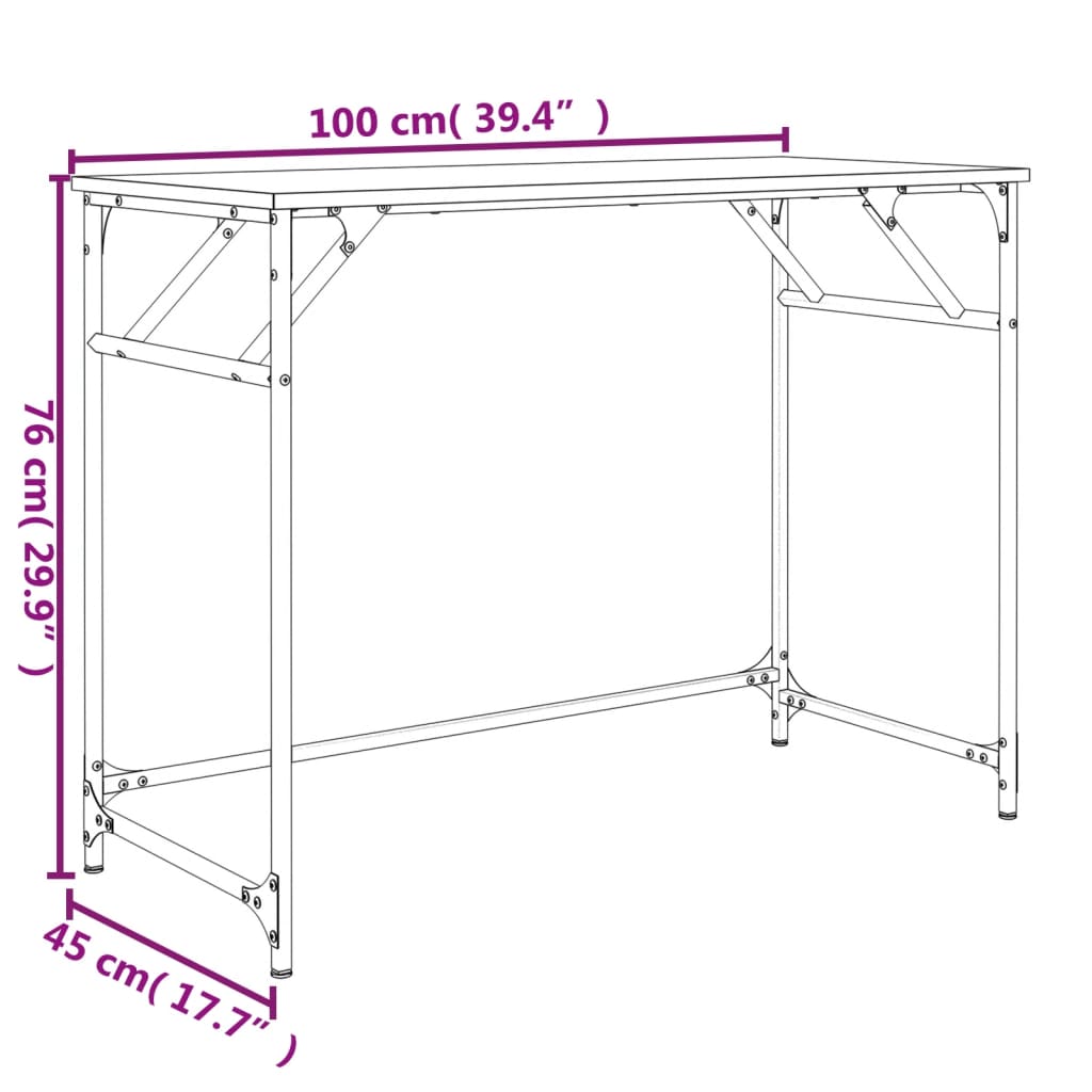 vidaXL Stôl dymový dub 100x45x76 cm kompozitné drevo a práškovaná oceľ