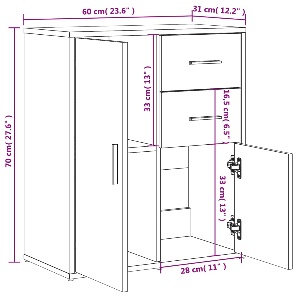 vidaXL Komoda biela 60x31x70 cm kompozitné drevo