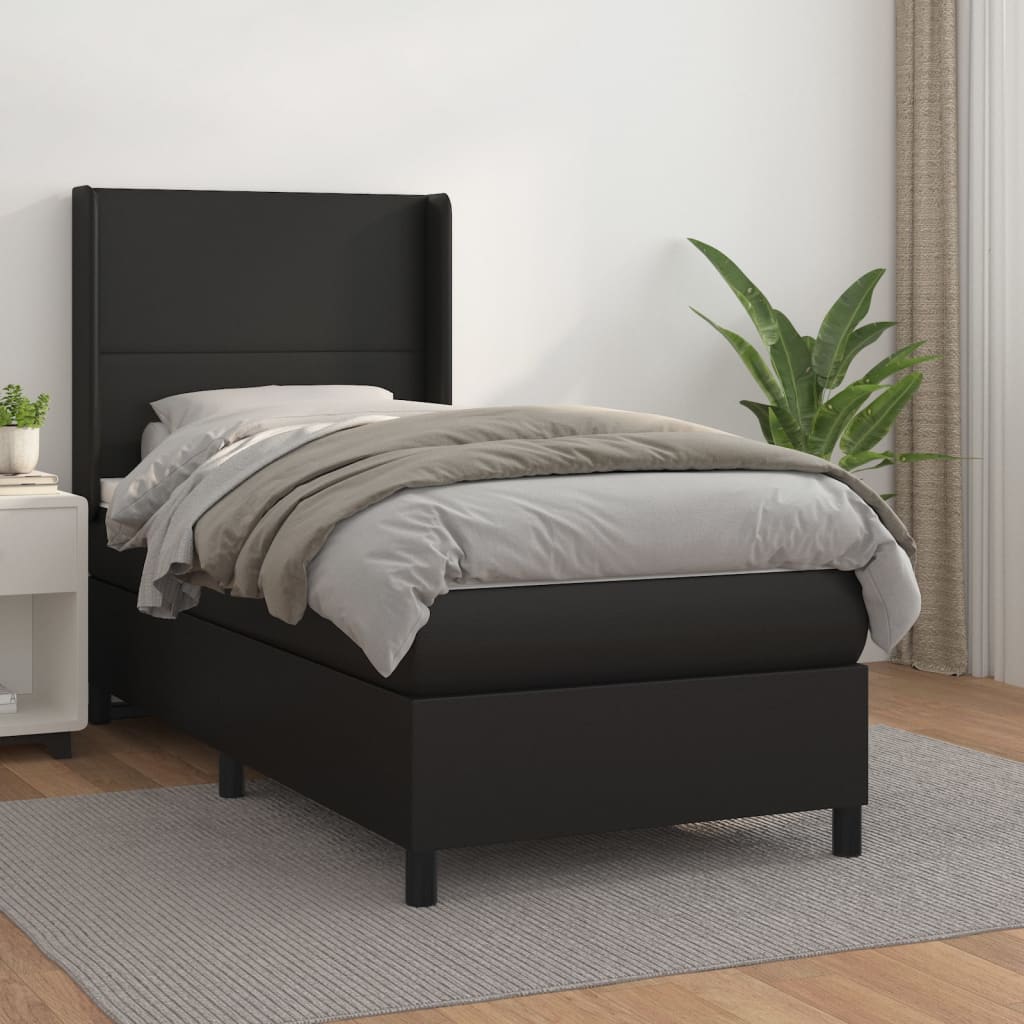 vidaXL Boxspring posteľ s matracom čierny 90x190 cm umelá koža